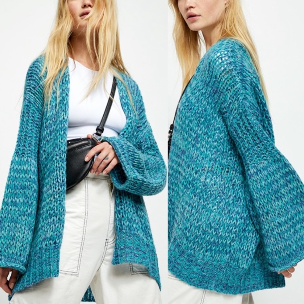 Free People Teal Marled Open Cardigan